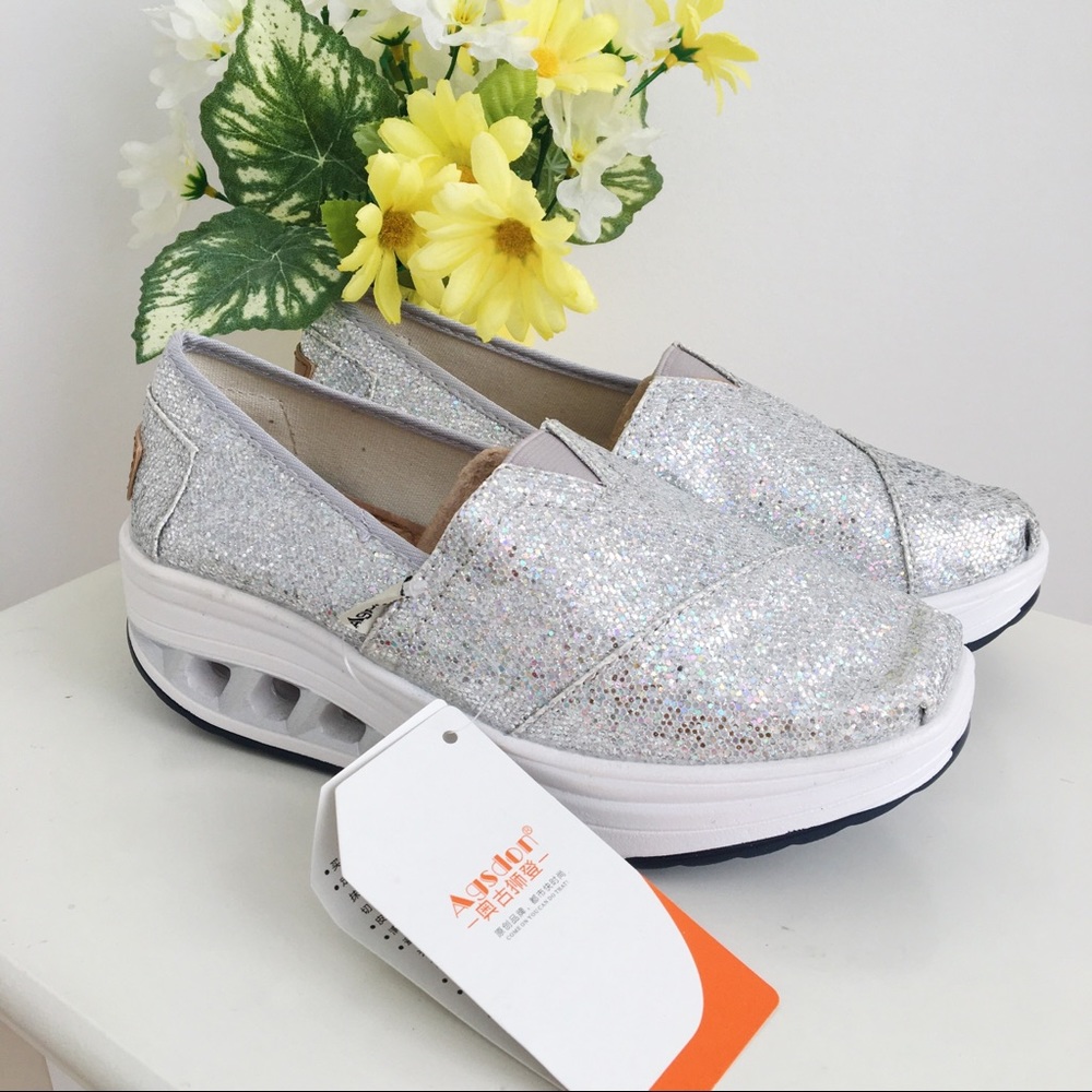 Silver Sparkly Platform Shoes size 6.5